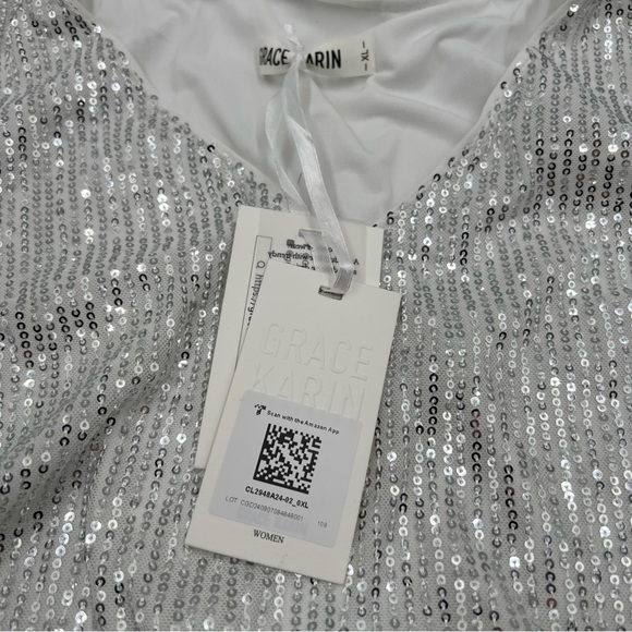 Grace Karin sequined‎ flutter sleeve shirt size XL. Side rushing. NWT retail $34 - Picture 3 of 9